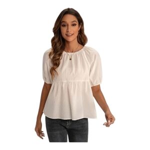 Old Navy White Puff Sleeve Seersucker Babydoll Blouse Size XXL